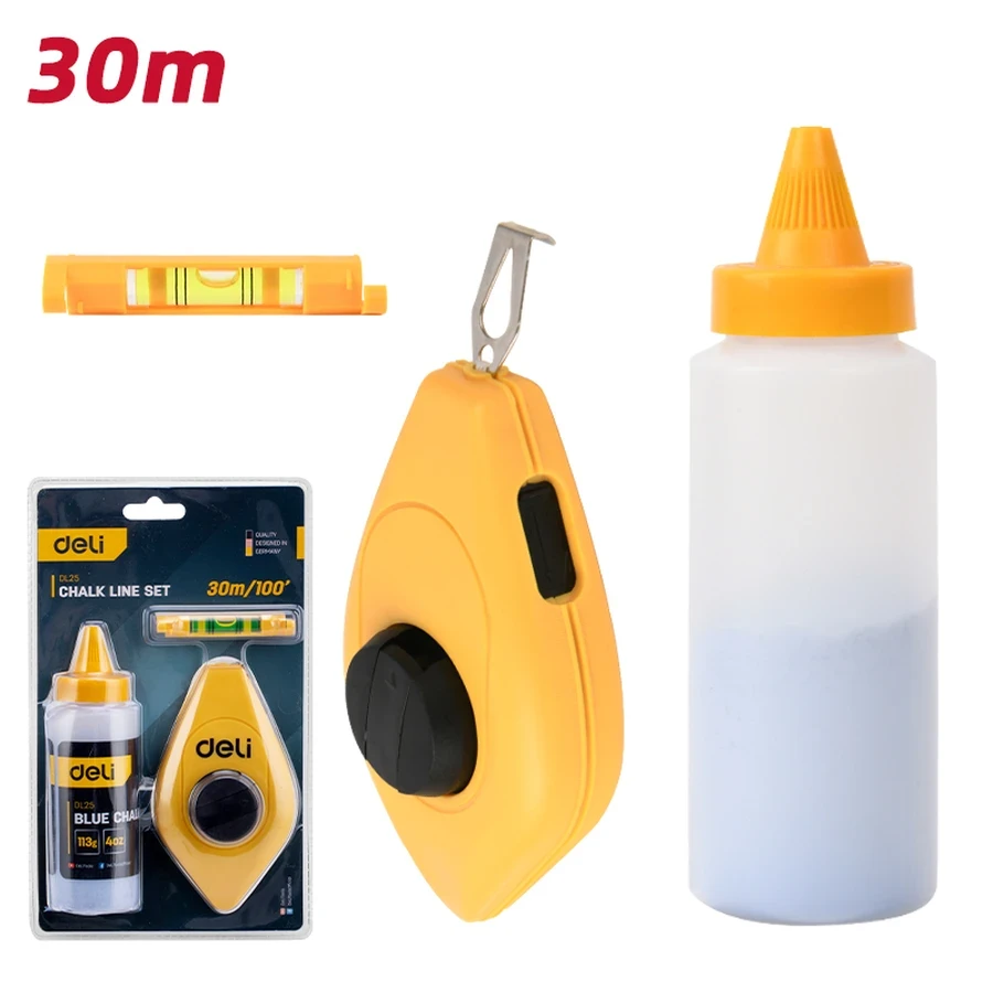 EDL25 Semi-Pro Chalk Line Set 30m - Heavy-Duty Housing, High-Visibility Line, Fast Rewind Mechanism, Ideal for Construction & Layout (Yellow)