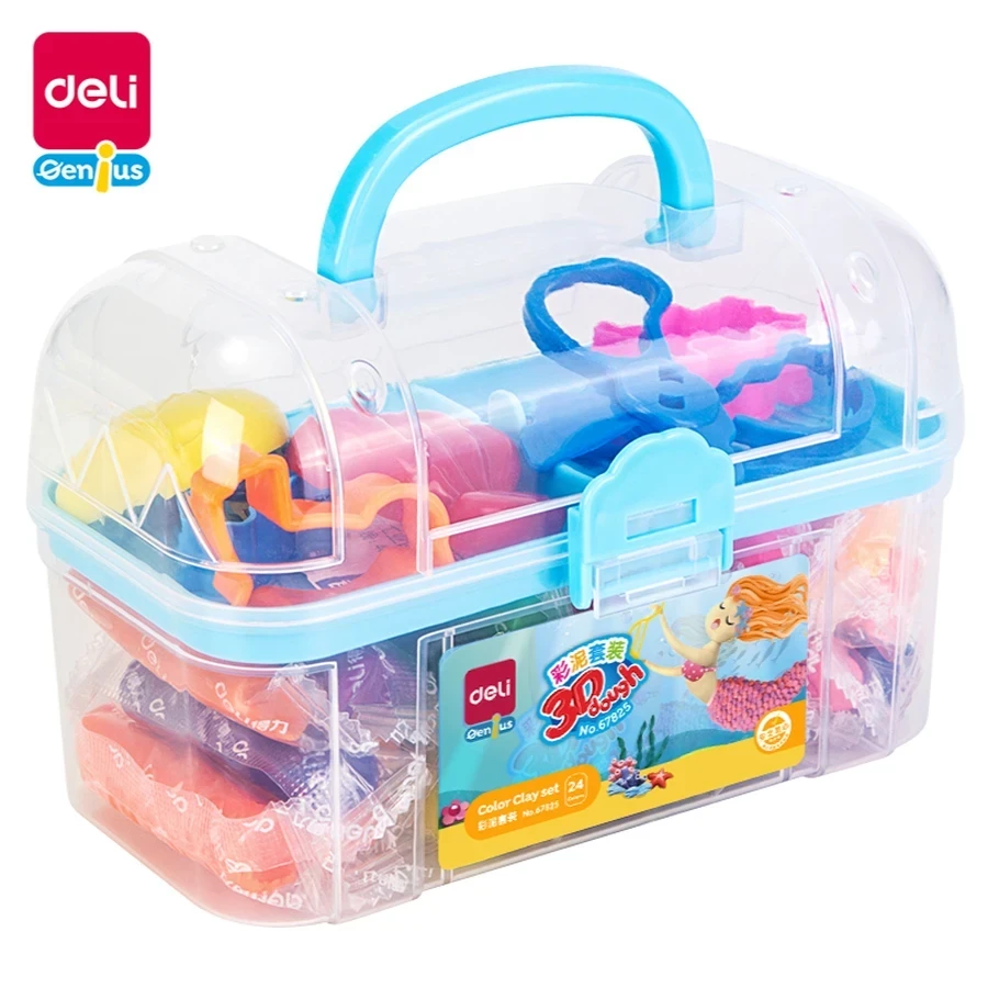 Deli 67825 Color Clay Plasticine Set - 24 Vibrant Colors with Included Modeling Tools, Non-Toxic & Non-Sticky Handmade DIY Toy for School Projects