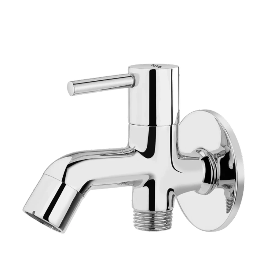 TOYO EC-51703 2 Way Bib Cock - Single Handle Control, Dual Outlet, Premium Brass, CP Chrome Finish
