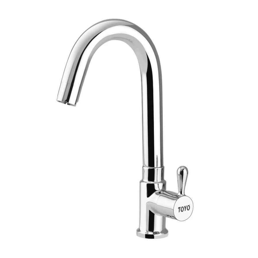 TOYO BE-51623 Swan Neck Faucet - Table Mounted, Regular Swinging Spout, Brass Handle, CP Chrome Finish