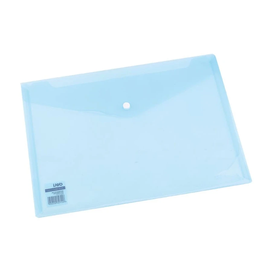 Deli E5505 A4 Button File Bag - Translucent Blue, 0.16mm PP Material, Snap Closure (335 x 233 mm)