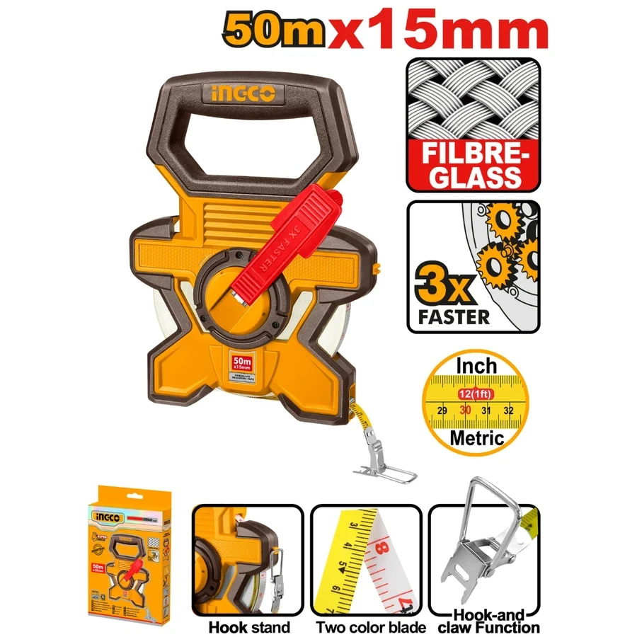 Professional Fiberglass Long Measuring Tape | HFMT1850 | 50m Heavy-Duty Series