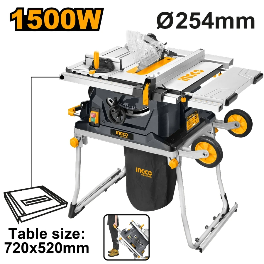 Table Saw with Mobile Stand | TS15008 | 1500W | Heavy-Duty Professional Jobsite Saw