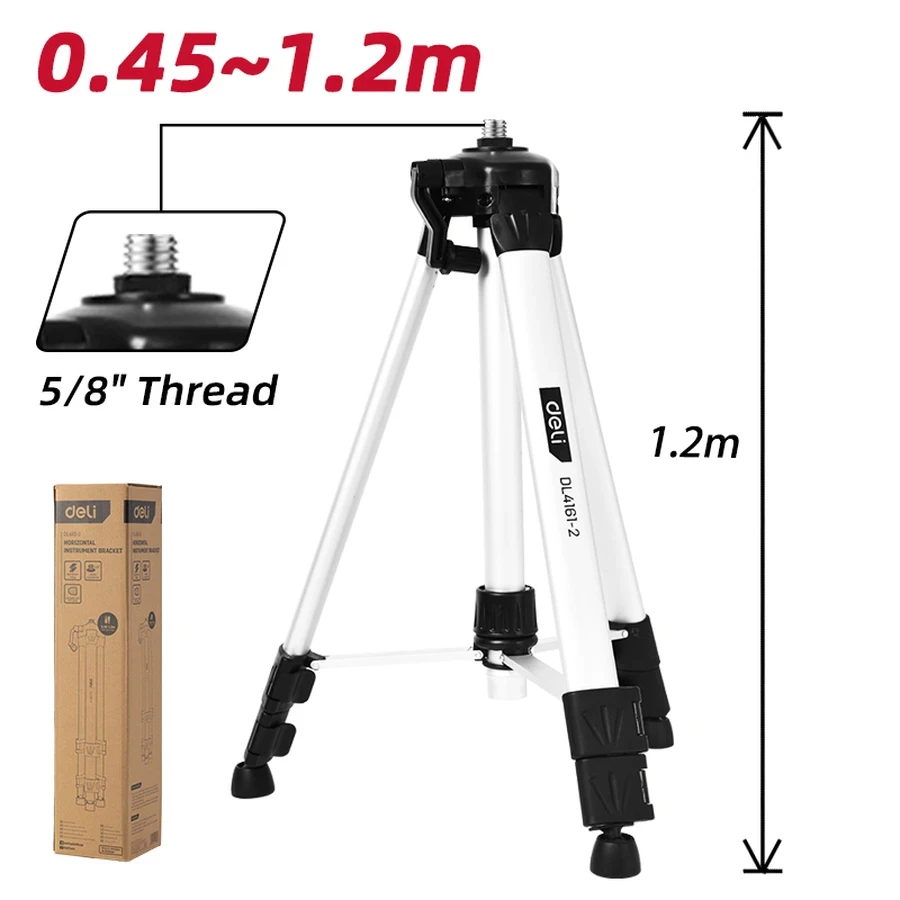 EDL4161-2 Professional Laser Level Stand 0.45m to 1.2m - 2-Gear Retractable Aluminum Alloy Tripod, Smooth Rocker Adjustment, Integrated Level Vial (Silver/Black)