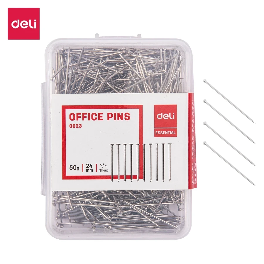 Deli E0023 Office Pin (24mm / 1 Inch) - Standard #2 Size, Silver Finish for Home, School, and Office Use