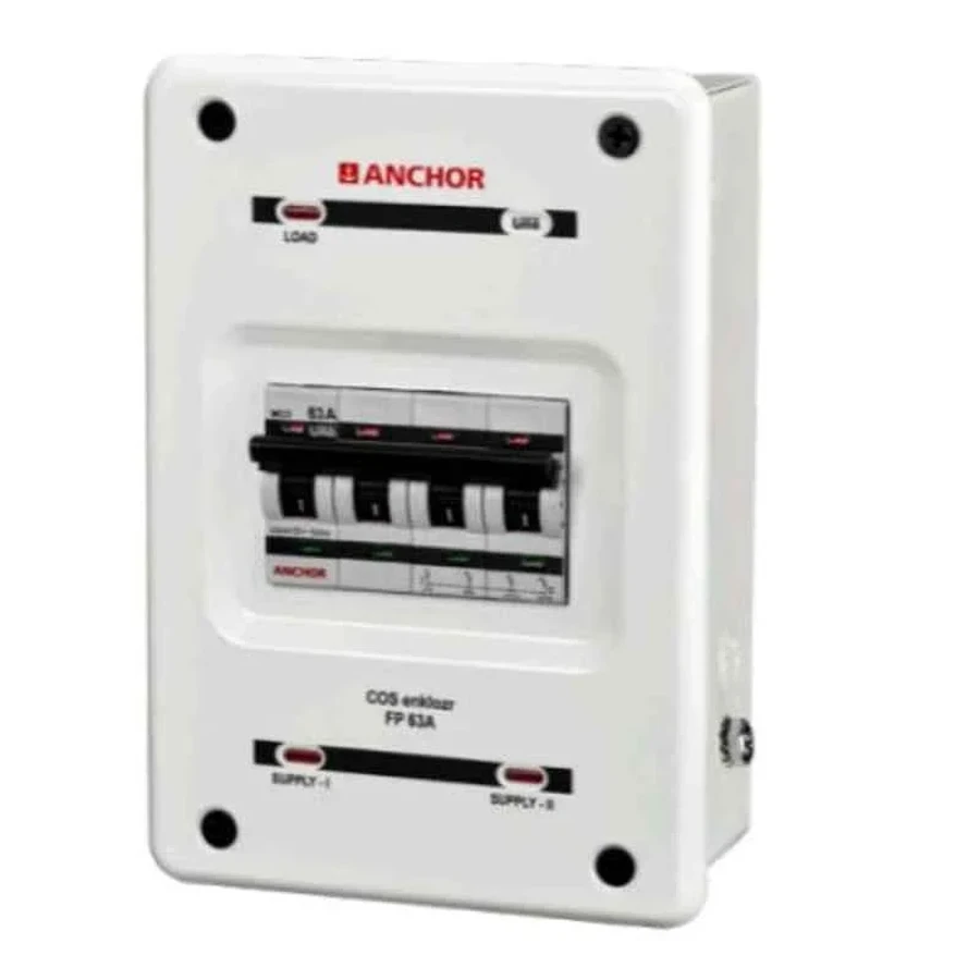 Anchor UNO DP Changeover Switch 63A 98084enk - Double Pole, Heavy Duty with Safety Enclosure for Power Transfer