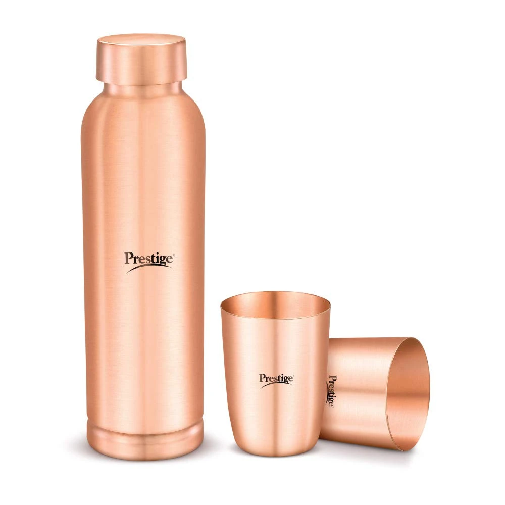 Prestige Copper Bottle TCGS01 42803 | 100% Pure Copper Construction | Leak Proof Cap | Glossy Finish | Brown