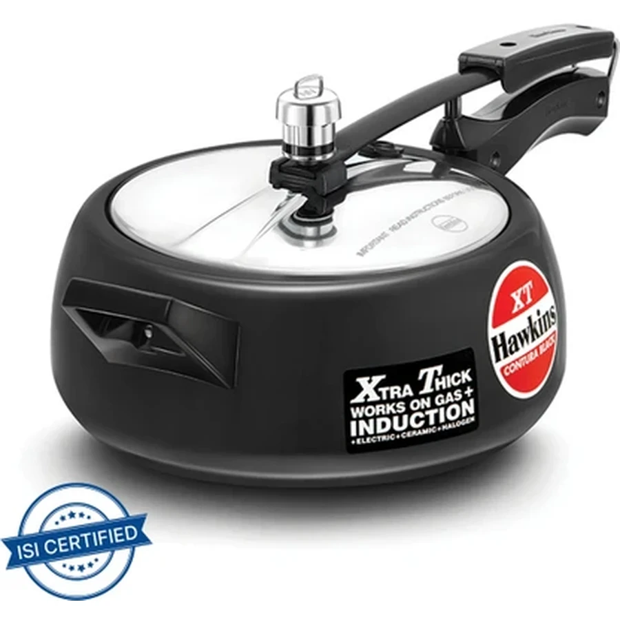 Hawkins CXT35 3.5L Contura Black XT Pressure Cooker | Hard Anodised Body | Induction Base | Stainless Steel Lid | Black