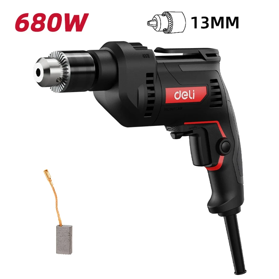 EDE-CZ13-1E Impact Drill 680W - 13mm Keyed Chuck, 48,000 BPM Impact, Stepless Speed Control, Pure Copper Motor, Dual Mode (Red)