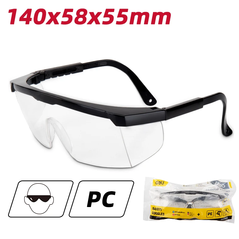 Deli EDL23901 Safety Glasses - Black, Polycarbonate (PC) Anti-Impact Lens, Integrated Flank Protection, 4-Position Adjustable Temple, UV & Anti-Scratch Protection
