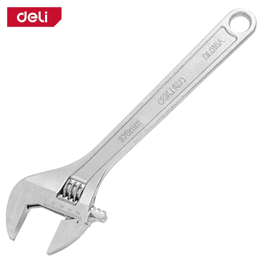 EDL015A Adjustable Spanner 15" - Heavy-Duty Carbon Steel, Chrome Plated, Laser-Etched Scale, Precision Knurl Mechanism (Silver)