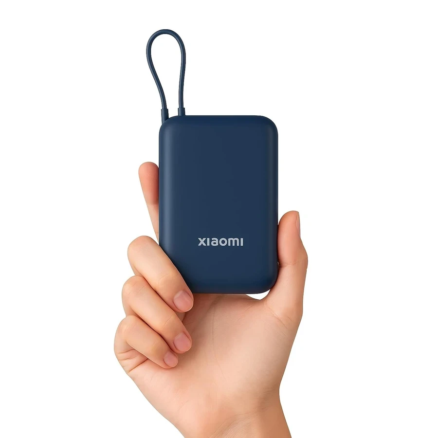 Xiaomi Pocket Power Bank (P15ZM) 10000mAh | 22.5W Max Fast Charge | Integrated Built-in Cable | USB-C & Dual USB-A | Blue & Maroon
