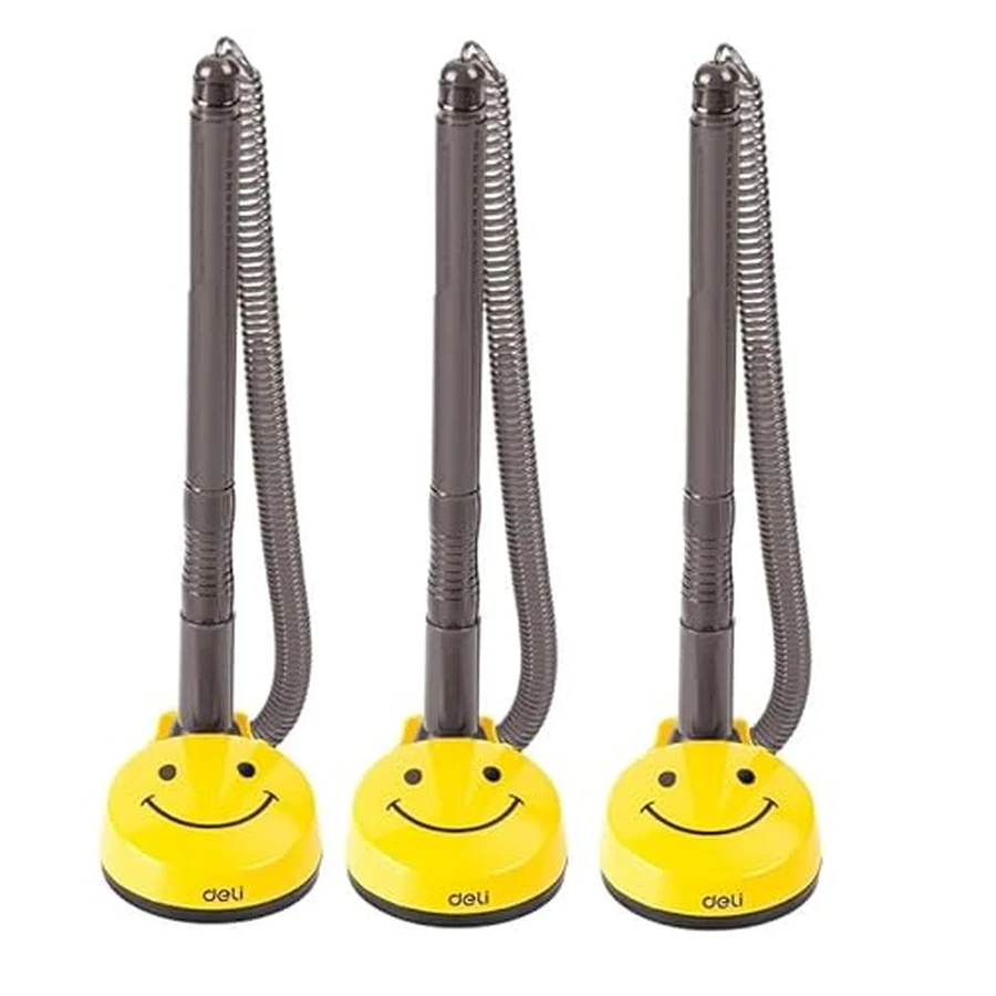 Deli Smooth Writing Desktop Ballpoint Pen | Secure Adhesive Stand | Non-Smudging Black Ink | EQ50