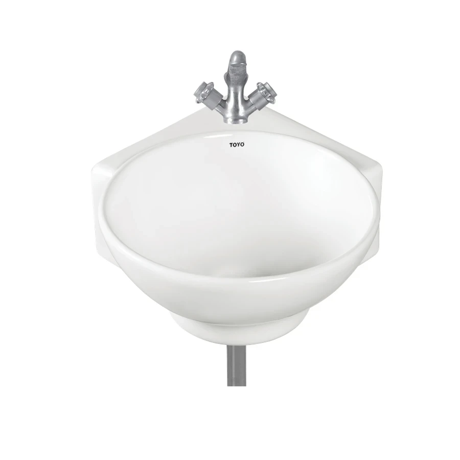 TOYO 24305 Corner Wall Hung Wash Basin - Round Shape, White Ceramic, Compact Size (420 x 340 x 140 mm)