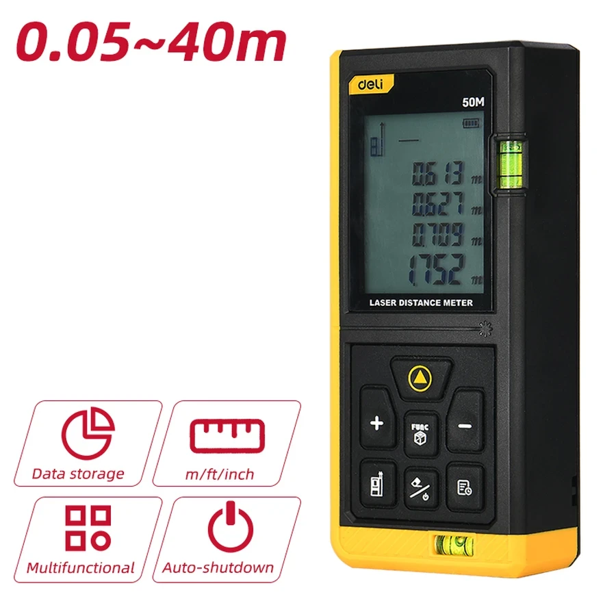 EDL4168 Professional Laser Distance Measure 60m - Millimeter-Level Accuracy, Dual Laser, 1.7" Display, 30 Data Storage & Full Calculation Functions (Yellow)