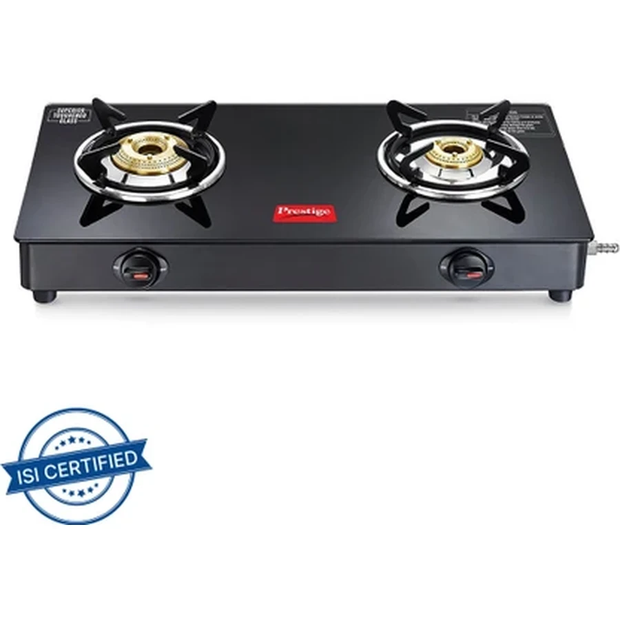 Prestige 40110 Marvel Plus GTM 02 AI Gas Stove | 2 Tri-Pin Brass Burners | Jumbo Burner | Automatic Ignition | Toughened Glass | Black