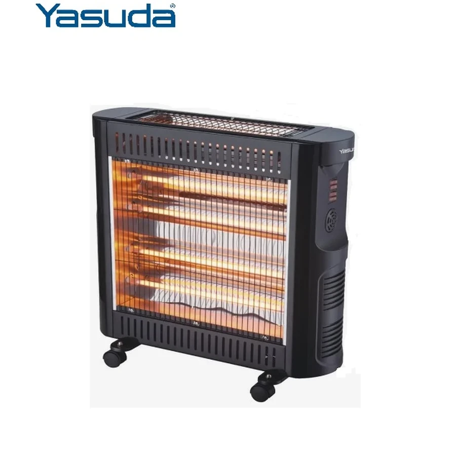 Yasuda YS-H25Q 4-Rod Quartz Heater (Black) - 2500W Max Power, 4 Heat Settings, Convection Function, and Castor Base