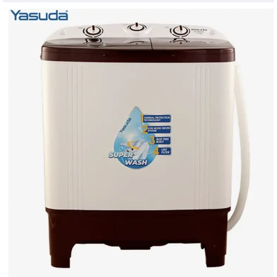 Yasuda YS-SPG70 7.0 KG Semi-Automatic Washing Machine | White & Red | Tumble Wash | High Stability 150 KG Build