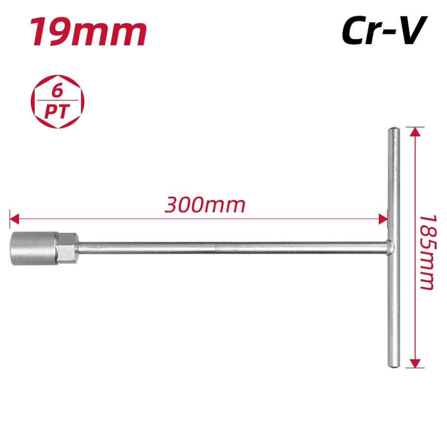 EDL19 T-Handle Socket Wrench 19mm - CRV Steel, 6-Point Socket, Ergonomic Design for Automotive and High-Torque Fastening (Silver)