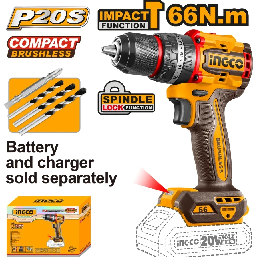 Compact Brushless Cordless Impact Drill | CIDLI206681 | 20V Max | 66Nm High-Torque (Unit Only)