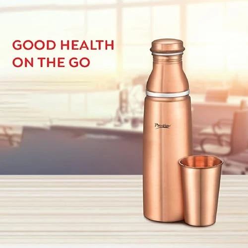Prestige Copper Bottle CBT01 42784 | Pure Copper Construction | Leak Proof Cap | Glossy Finish | Brown
