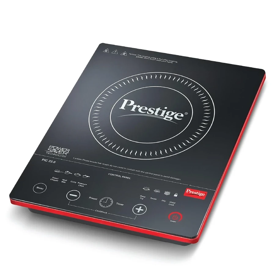 Prestige 41951 PIC 23 Induction Cooktop | 1600W | Feather Touch Buttons | Anti-Magnetic Wall | Power Consumption Display | Black