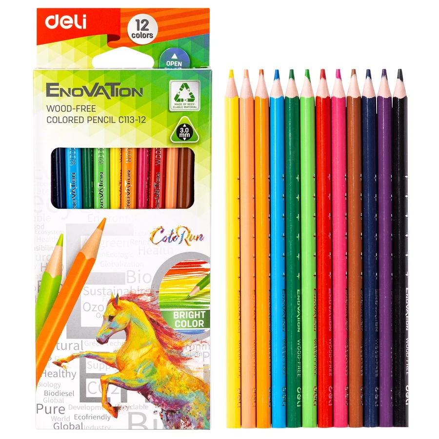 Deli EC113 Colored Pencils - 12 & 24 Colors Available, Ergonomic Triangular Barrel, 80% Recycled Material, and 2.8mm Break-Resistant Lead