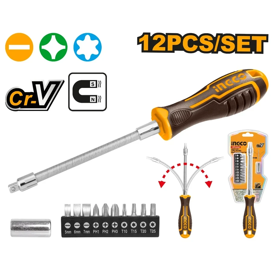 Professional 12 Pcs Flexible Shaft Screwdriver Set | AKSDFL1208 | High-Access Design
