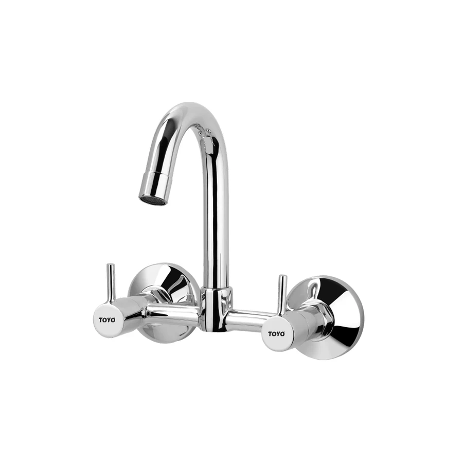 TOYO EC-51719 Wall Mounted Sink Mixer - Regular Swinging Spout, Dual Operating Handles, CP Chrome Finish