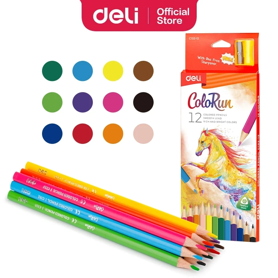 Deli EC132-12 Colored Pencil Set - 12 Colors, Essential Art Supplies for School and Home