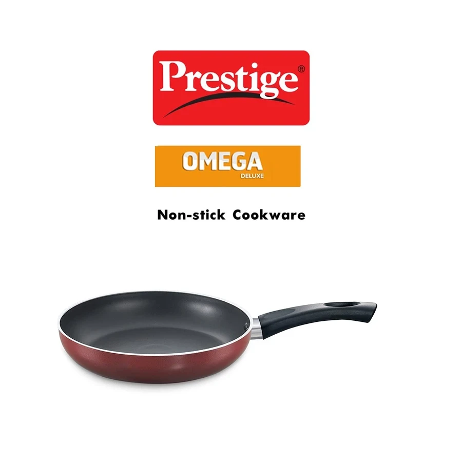 Prestige 36722 Omega Deluxe Fry Pan 200mm | Induction & Gas Compatible | 3-Layer Non-Stick Aluminium | 0.5 Litre | Red