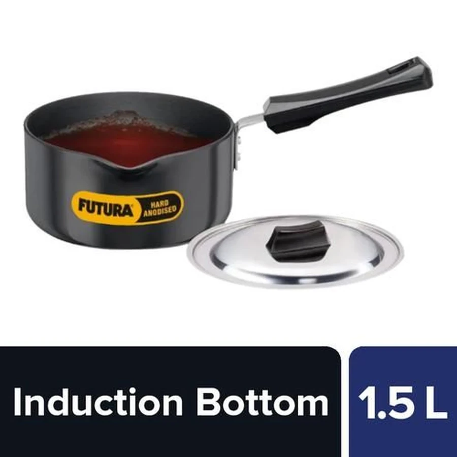 Hawkins IAS15S 1.5L Hard Anodised Induction Saucepan | 16cm | 3.25mm Thick | Ezee-Pour Spout | Stainless Steel Lid | Black