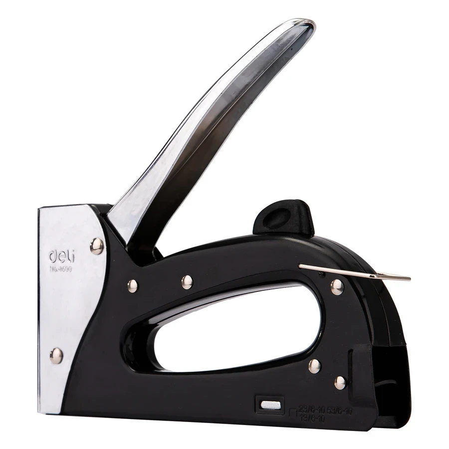 Deli E4600 Metal Gun Tacker - All Metal Construction, 10 mm Max Staple Depth, Safe Lock Design for Heavy-Duty Use
