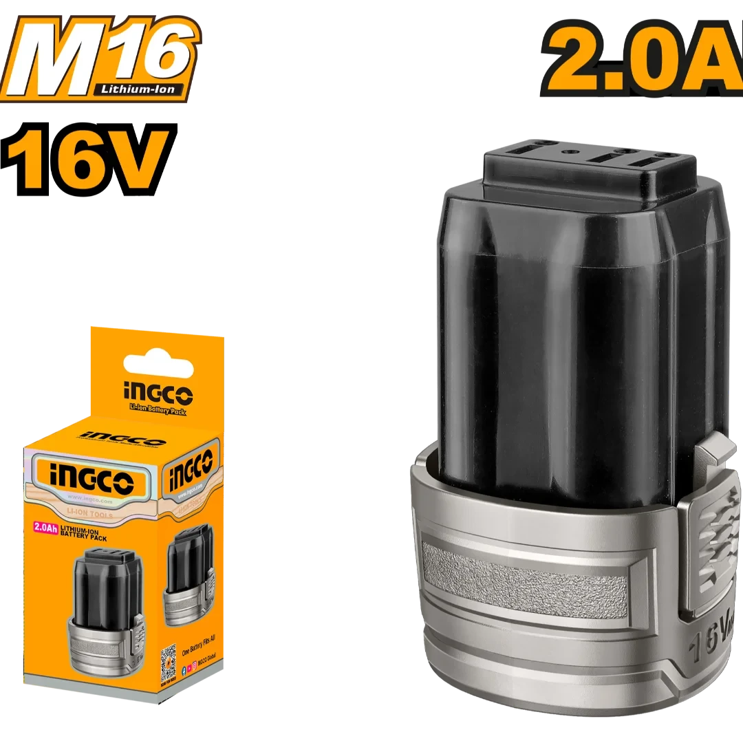 INGCO Lithium-Ion Battery Pack | 16V 2.0Ah | One Battery Fits All M16 Tools | FBLI1620