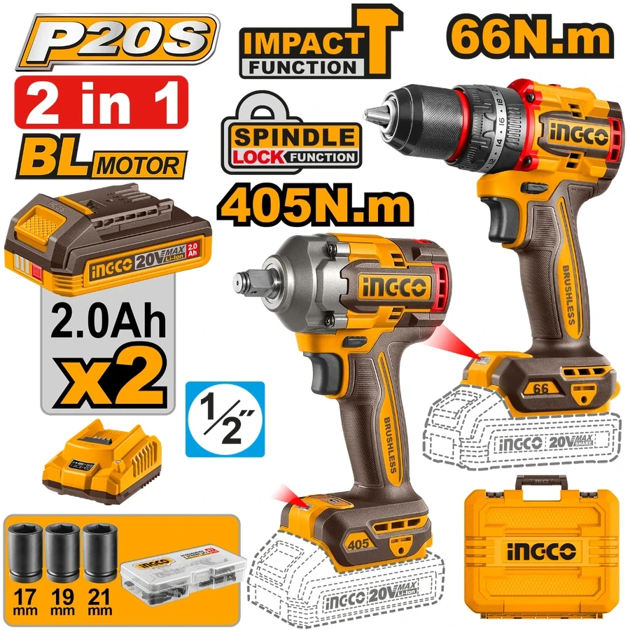 Cordless 2-Pcs Professional Combo Kit | CKLI20286 | 20V Brushless Impact Drill & Wrench