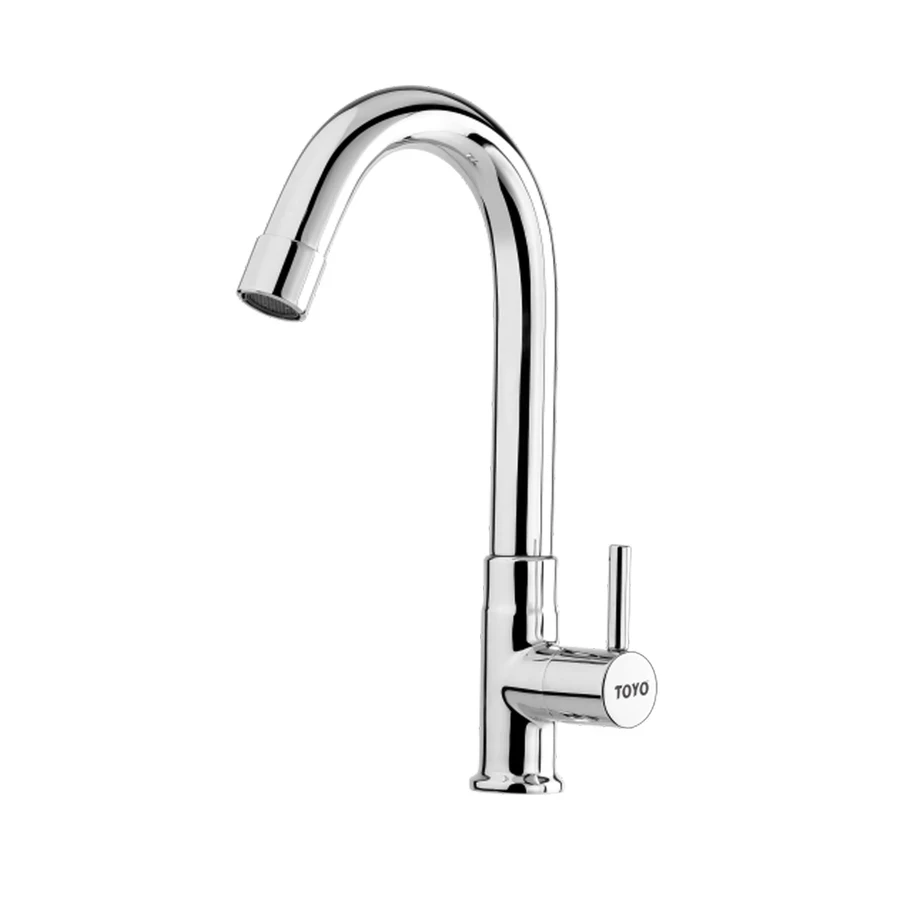 TOYO EC-51723 Swan Neck Faucet - Table Mounted, Regular Swinging Spout, Operating Handle, CP Chrome Finish
