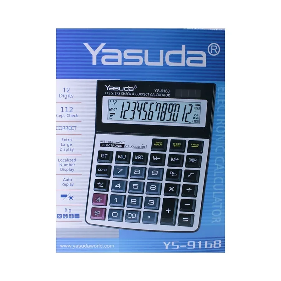Yasuda YS-9168 Calculator - 12 Digits, Solar + AAA Dual Power, Durable ABS Body with Metal Casing, Hard PCB