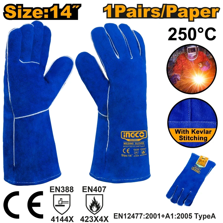 Welding Gloves | HGVW03 | 14" Premium AB-Grade Royal Leather Protection