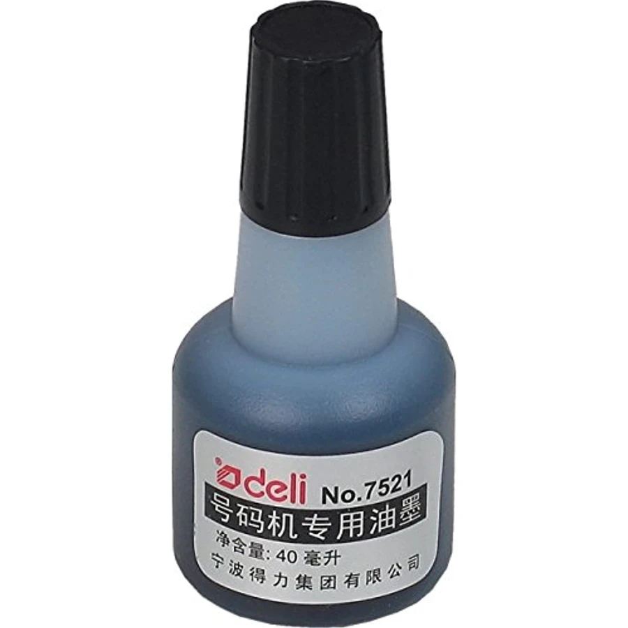 Deli E7521 Numbering Machine Ink - 40 ml Black Ink, Rapid Absorption Formula for Clear, Crisp, and Professional Marking