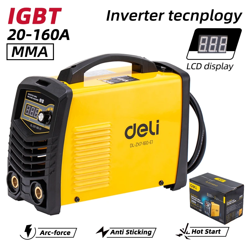 EDL-ZX7-160-E1 Inverter MMA Welding Machine 160A - Built-in Arc-Force, Anti-Sticking, 40% Duty Cycle, 220V Single Phase (Yellow)