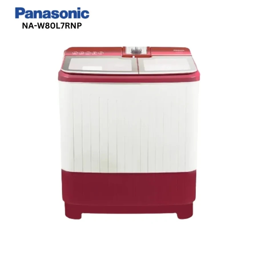 Panasonic NA-W80L7RNP 8 kg Semi Automatic Washing Machine | 1400 RPM High Speed Spin | Rust-Proof Plastic Body | Red & White
