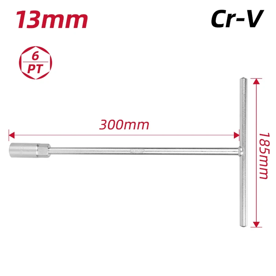 EDL13 T-Handle Socket Wrench 13mm - CRV Steel, 6-Point Socket, High Leverage Grip for Automotive and General Mechanical Work (Silver)
