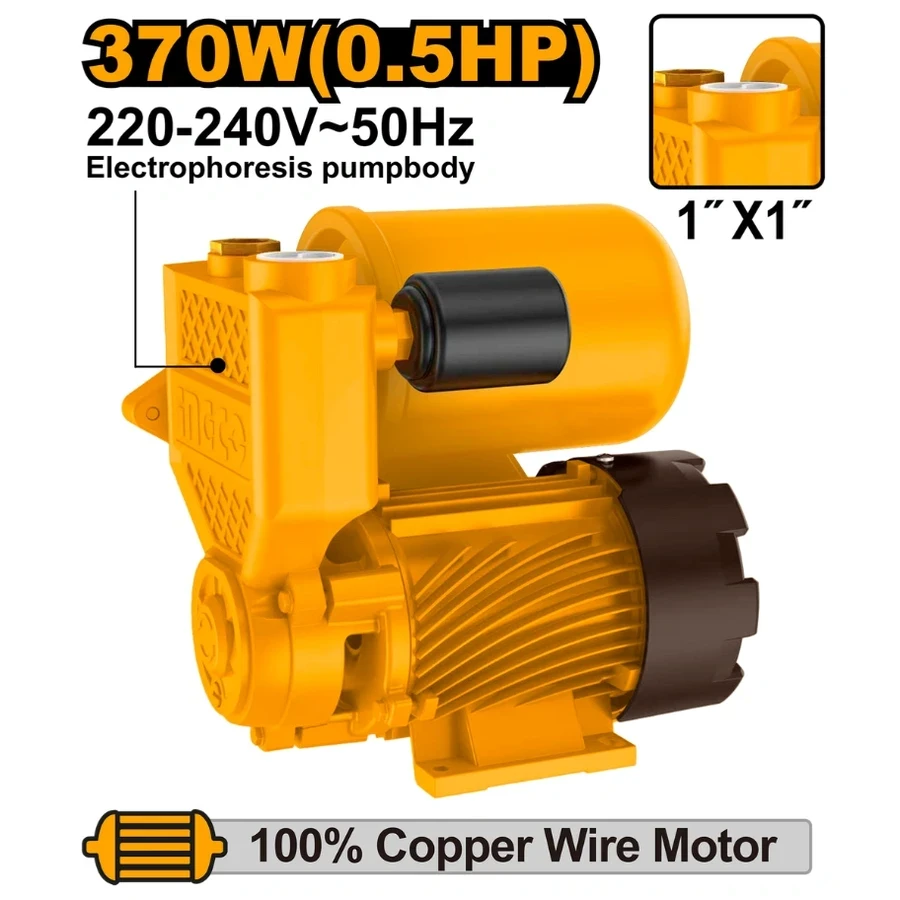INGCO 0.5HP Automatic Self-Priming Peripheral Pump | Compact Smart Booster | VPA37068