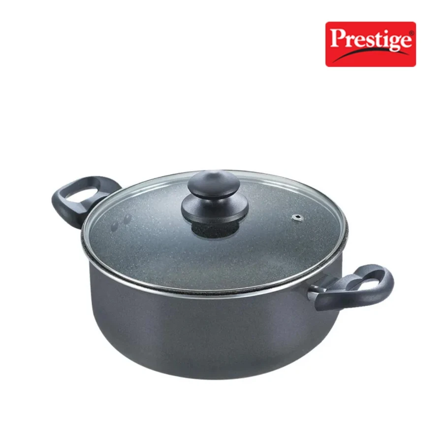Prestige 36312 Omega Deluxe Granite Sauce Pan 240mm | 4.25 Litre Capacity | Non-Stick Granite Finish | Metal Handle | Black