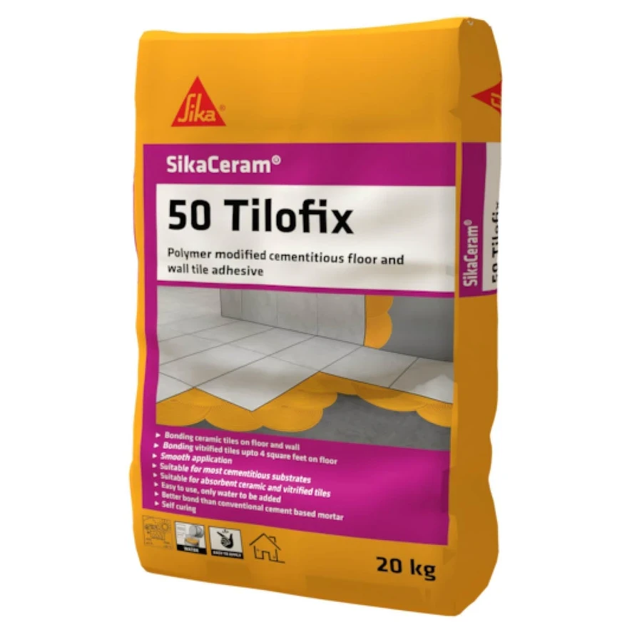 Sika Ceram Tilofix (Model 50) - Cement-Based Tile Adhesive Powder 20kg / 40kg, Polymer-Modified, High Density for 3mm Layer Thickness