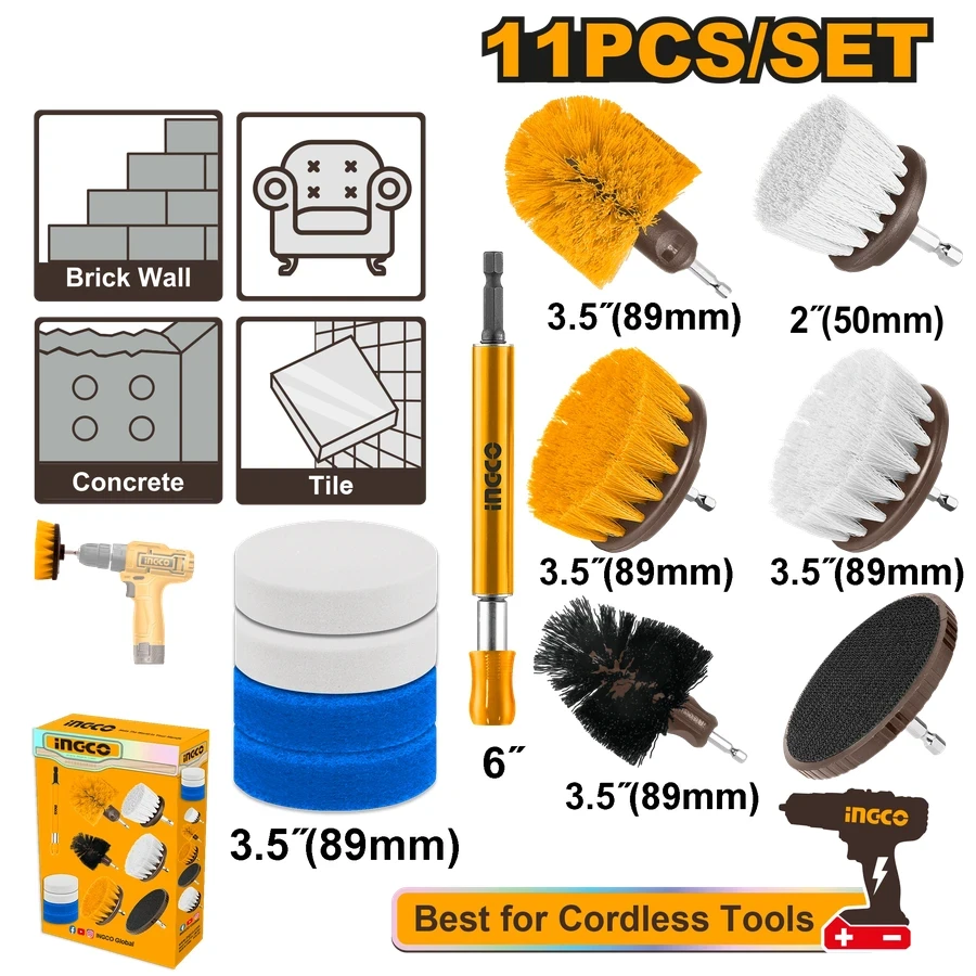 11 Pcs Universal Cleaning Brush Set | WCB1101 | 1/4" Hex Shank | Extension Holder Included