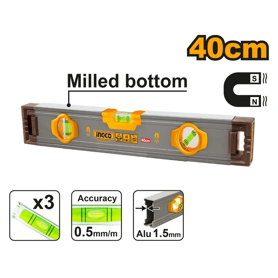 Professional Magnetic Spirit Level | HSL38040M | 40cm High-Precision Series