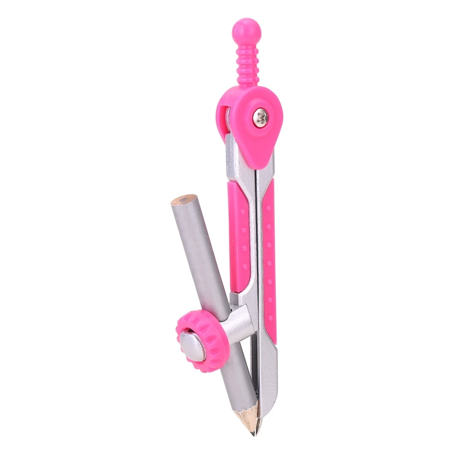 Deli E8615 Zamak Material Compass (Pink) - Durable Drafting Tool with Safe Tip Cap and PP Storage Box