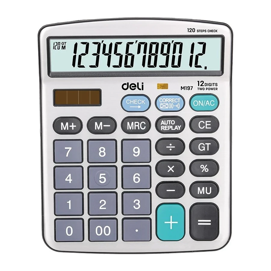 Deli EM19710 Basic Desktop Calculator - 12 Digits, Dual Power, 120 Steps Check, and Easy View Tilted Display