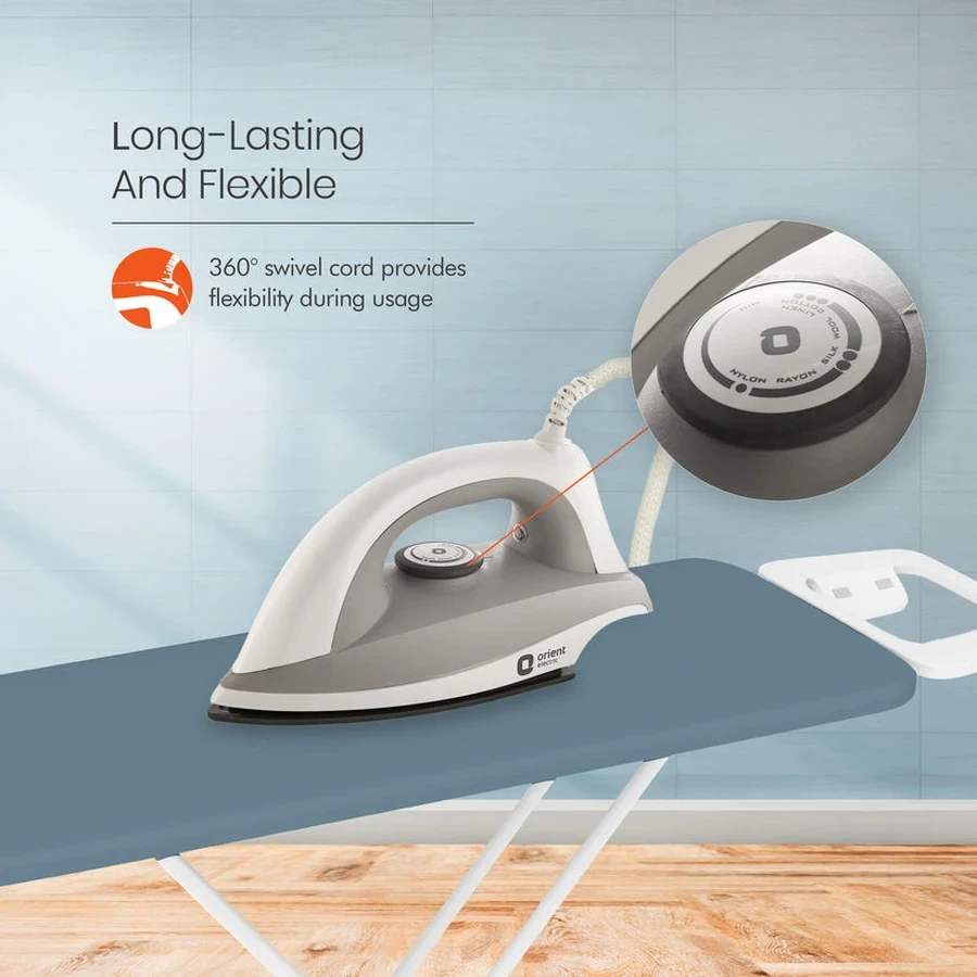 Orient Fabrimate Dry Iron 1000W - Lightweight 0.7 kg Design, Quick Heat-Up, Precise Temperature Control for Everyday Ironing (White)